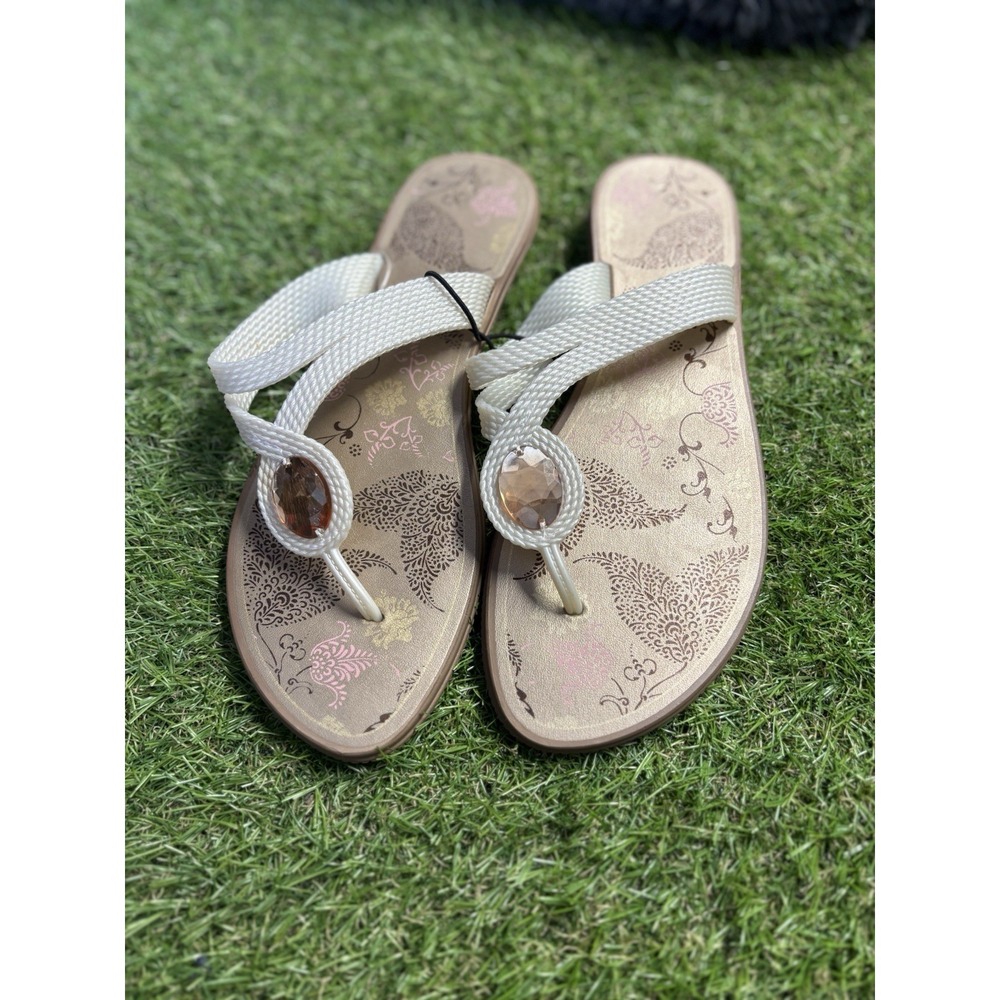 Womens Size 7 Sandals Gold Gems Thong Beach Summer‎ Cruise